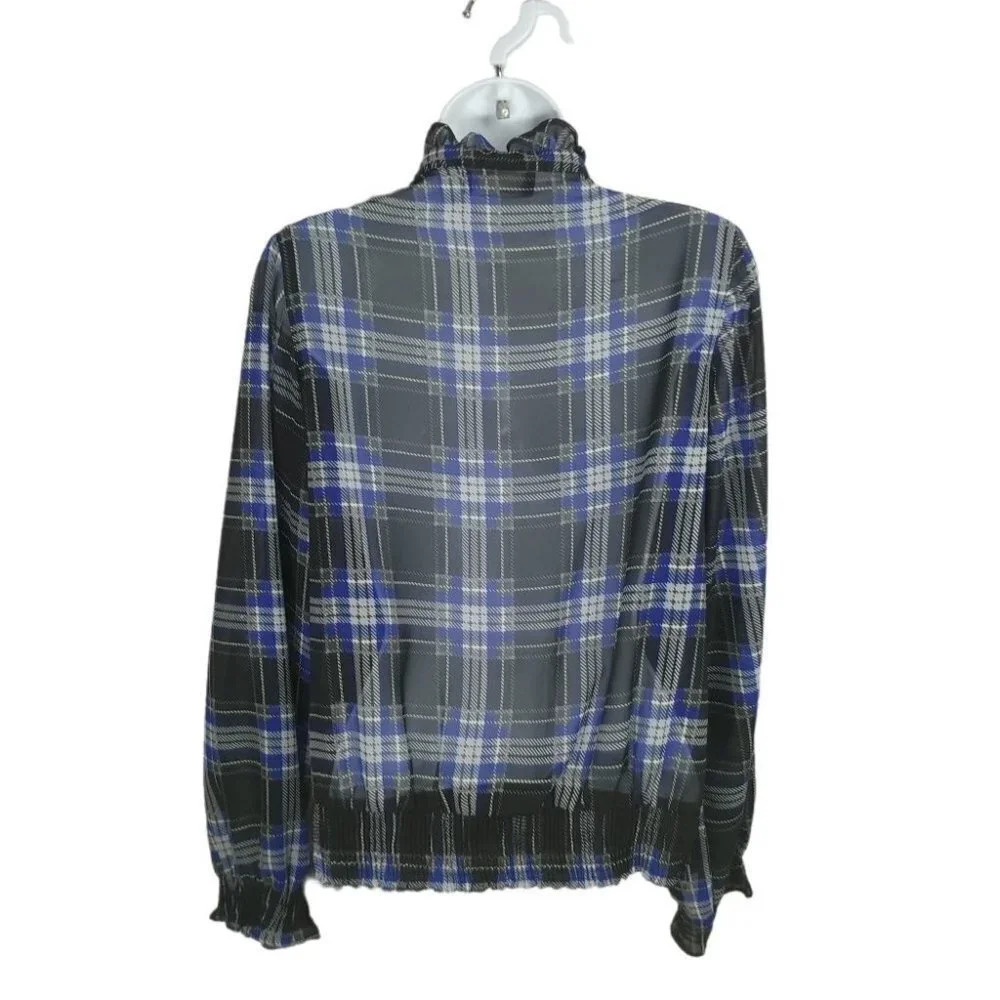 Vero Moda Plaid Sheer Blouse Ruffles Size Small - Picture 7 of 8